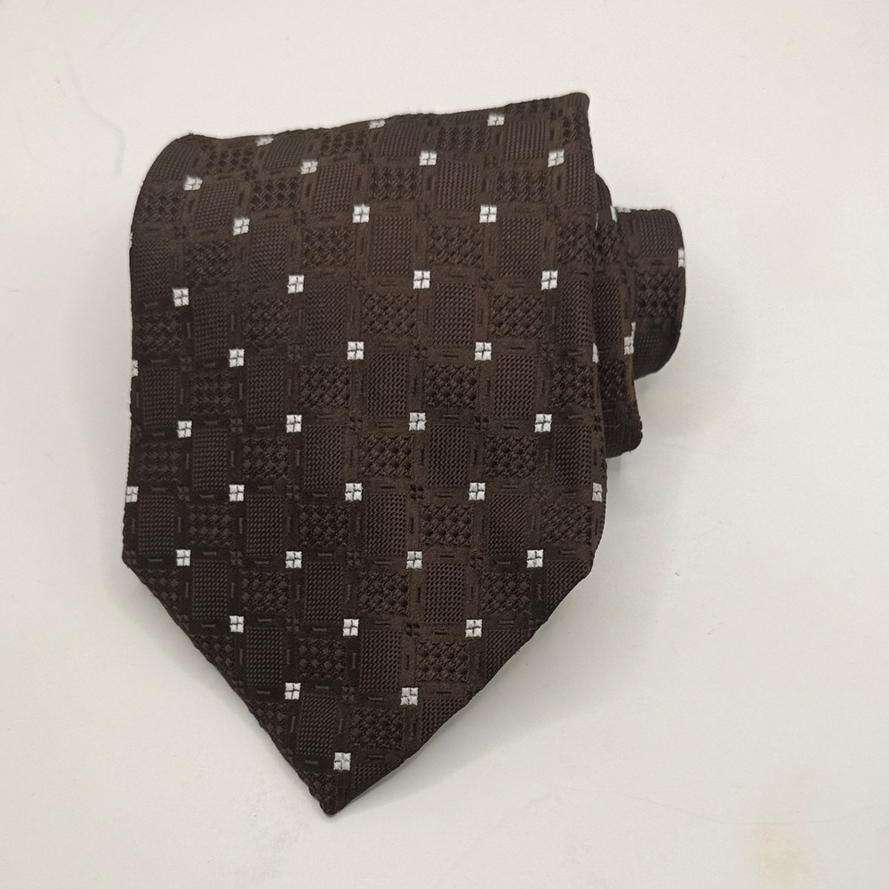 Vtg 70s Christian Dior Men's TieDark Brown Geometric Pattern 55” X 4.2” in - Picture 1 of 2